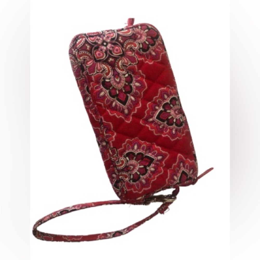 Vera Bradley quilted wristlet, red with two sections.